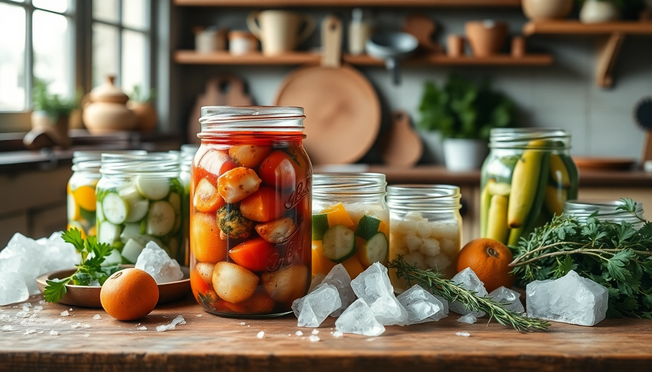 Salting vegetables with coarse salt for preservation in a rustic kitchen setting.