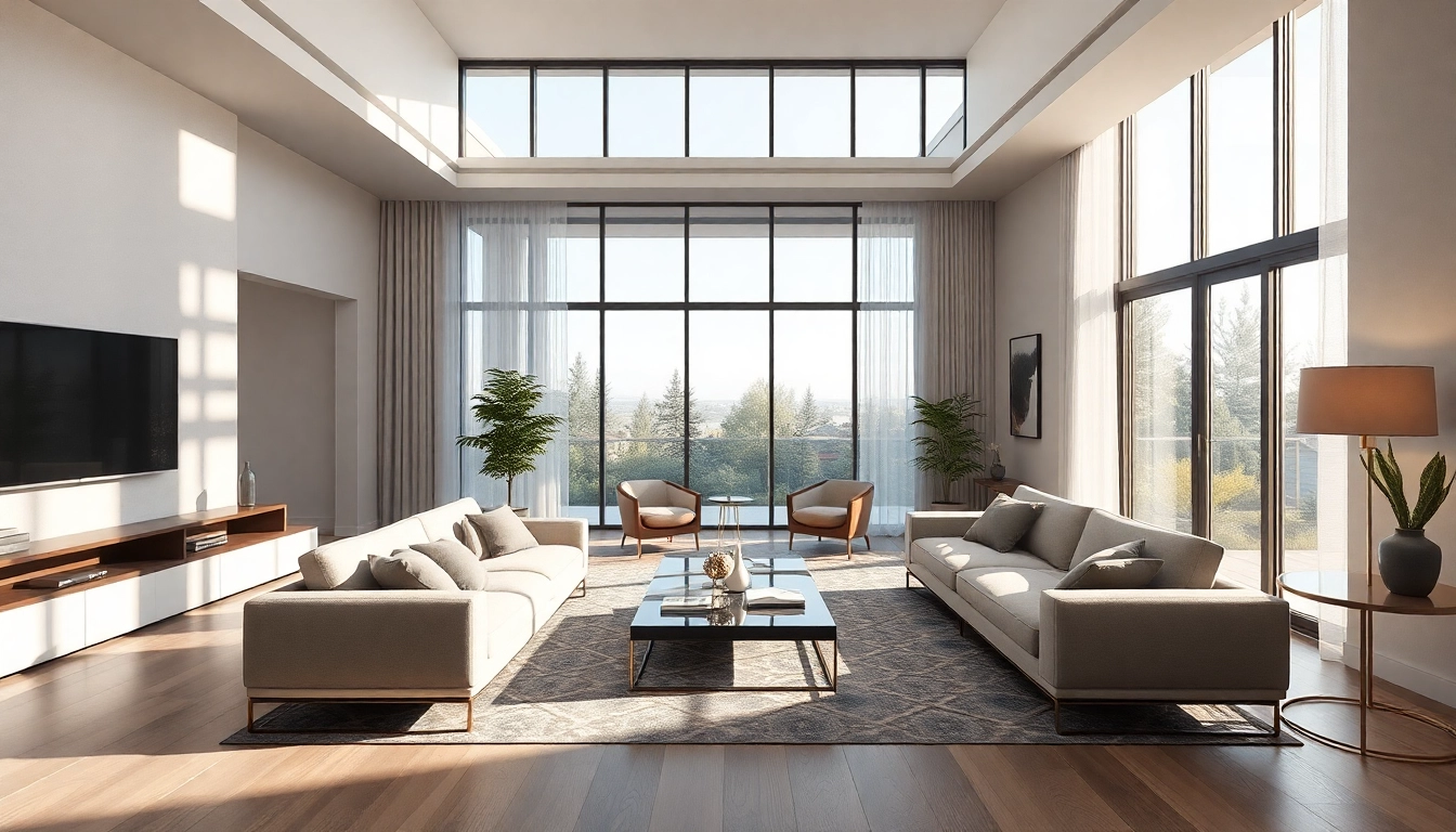 Enhance your entire interior with a modern living room design featuring neutral tones and stylish furniture.