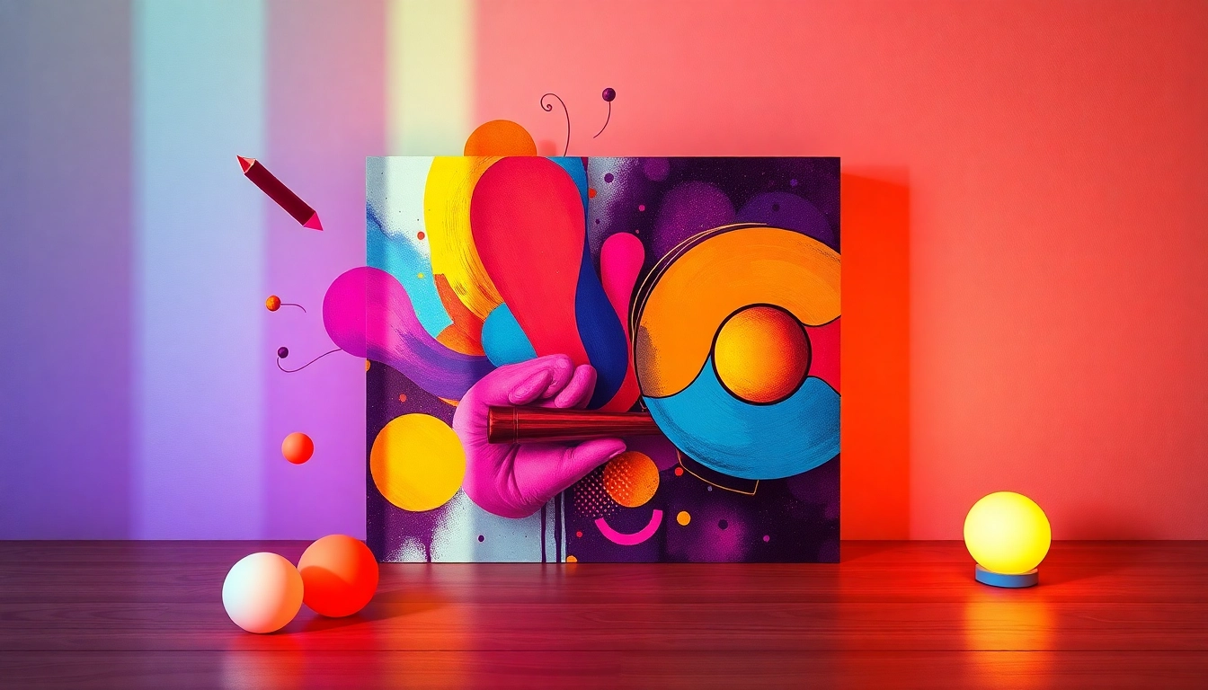 Click for More Info about the vibrant and creative album cover design showcasing abstract musical elements.