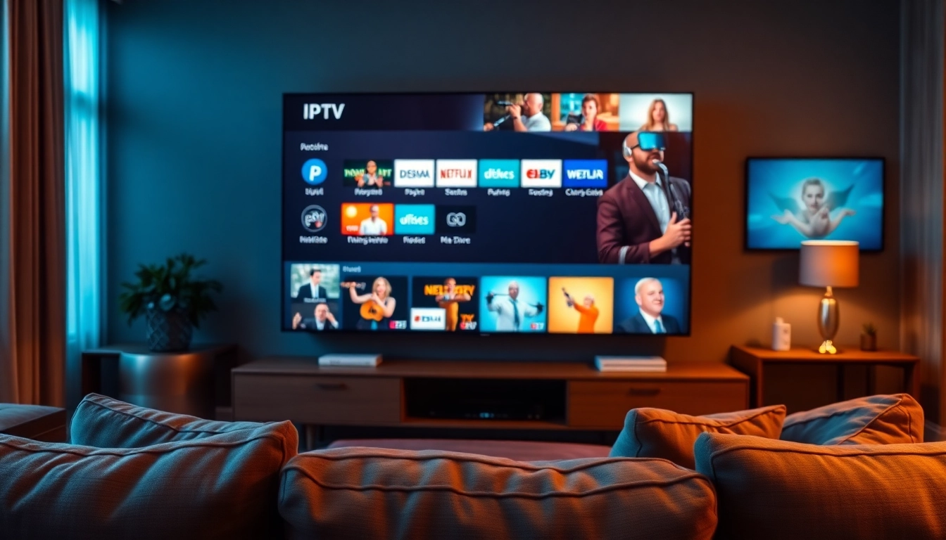 Experience a comprehensive free iptv trial showcasing vivid channels in a cozy modern setting.