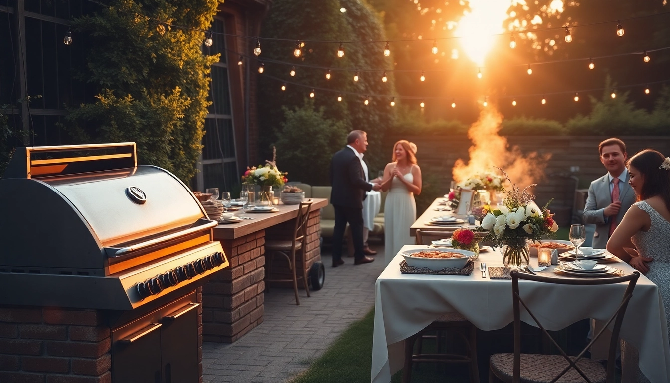 Experience Hochzeit Grill Catering für Berlin with a stunning outdoor BBQ display for weddings, complete with elegant decorations.