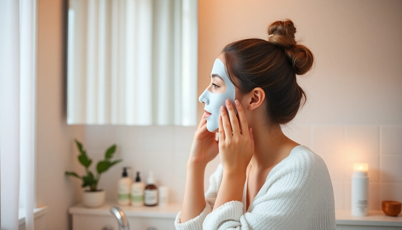 Revitalize your skin with a sheet mask application captured beautifully in a serene bathroom setting.