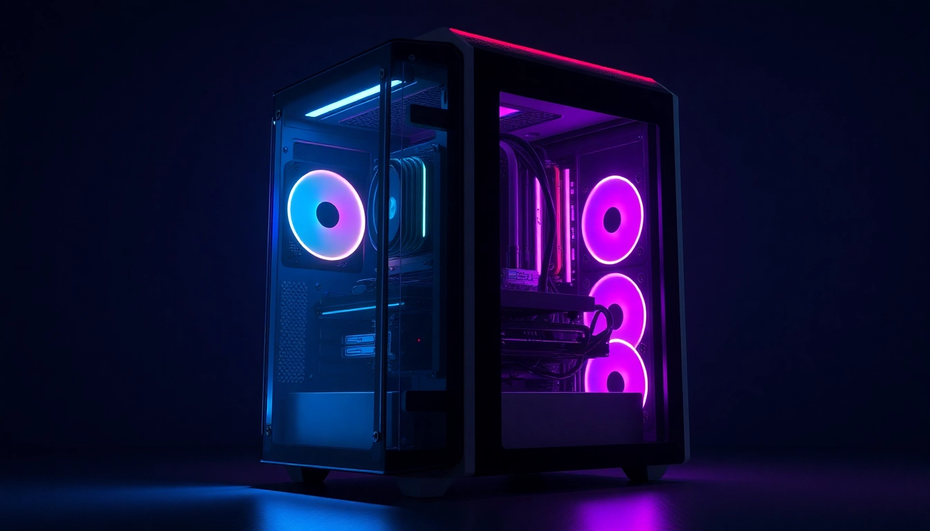 Showcase a stylish gaming PC case with transparent panels and RGB lighting for tech enthusiasts.