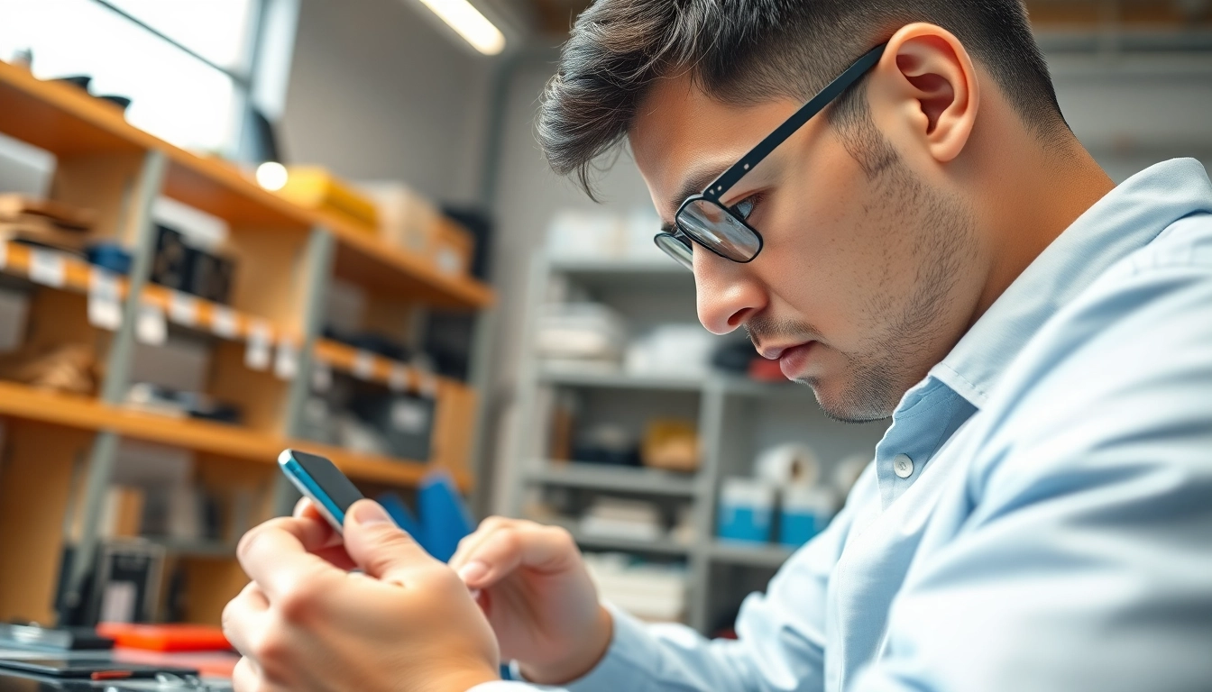 Riparazione cellulari Torino con tecnico esperto al lavoro su smartphone.