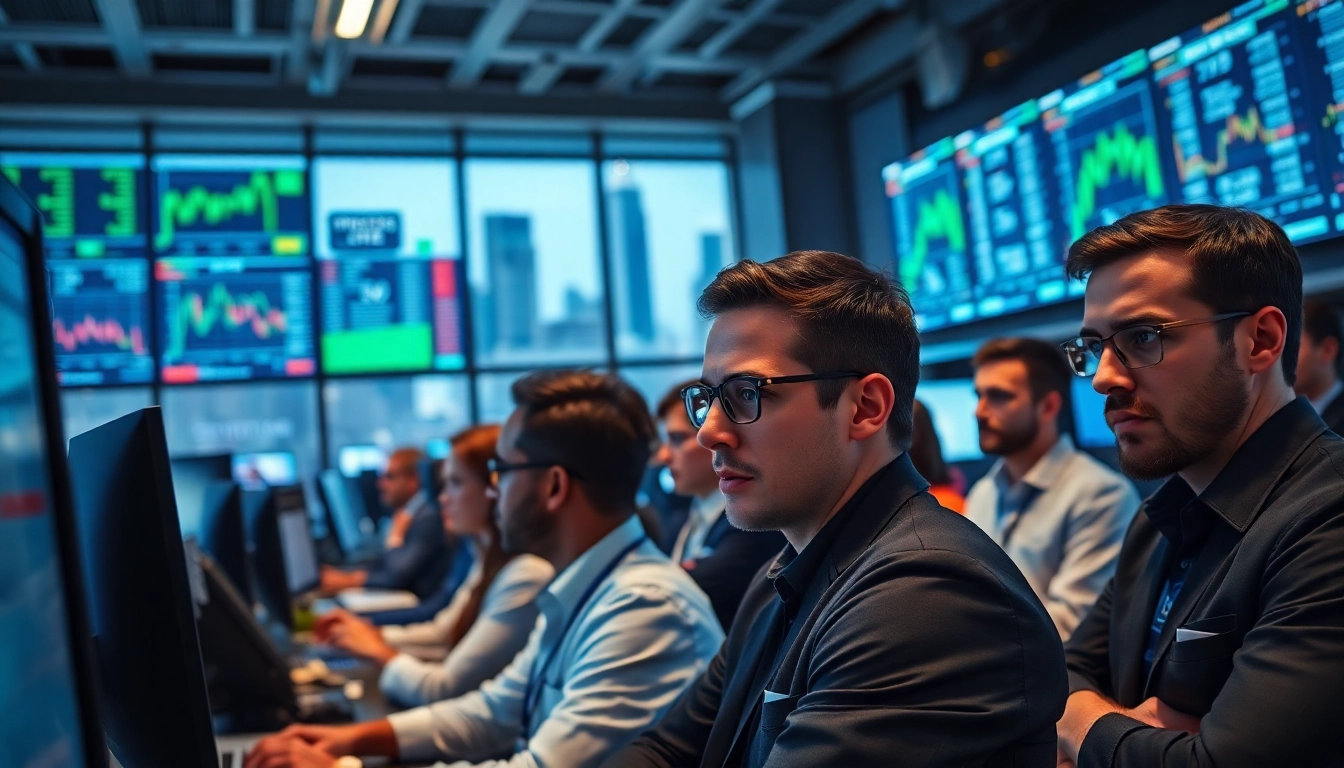 Traders actively analyzing trade futures in a dynamic financial setting.