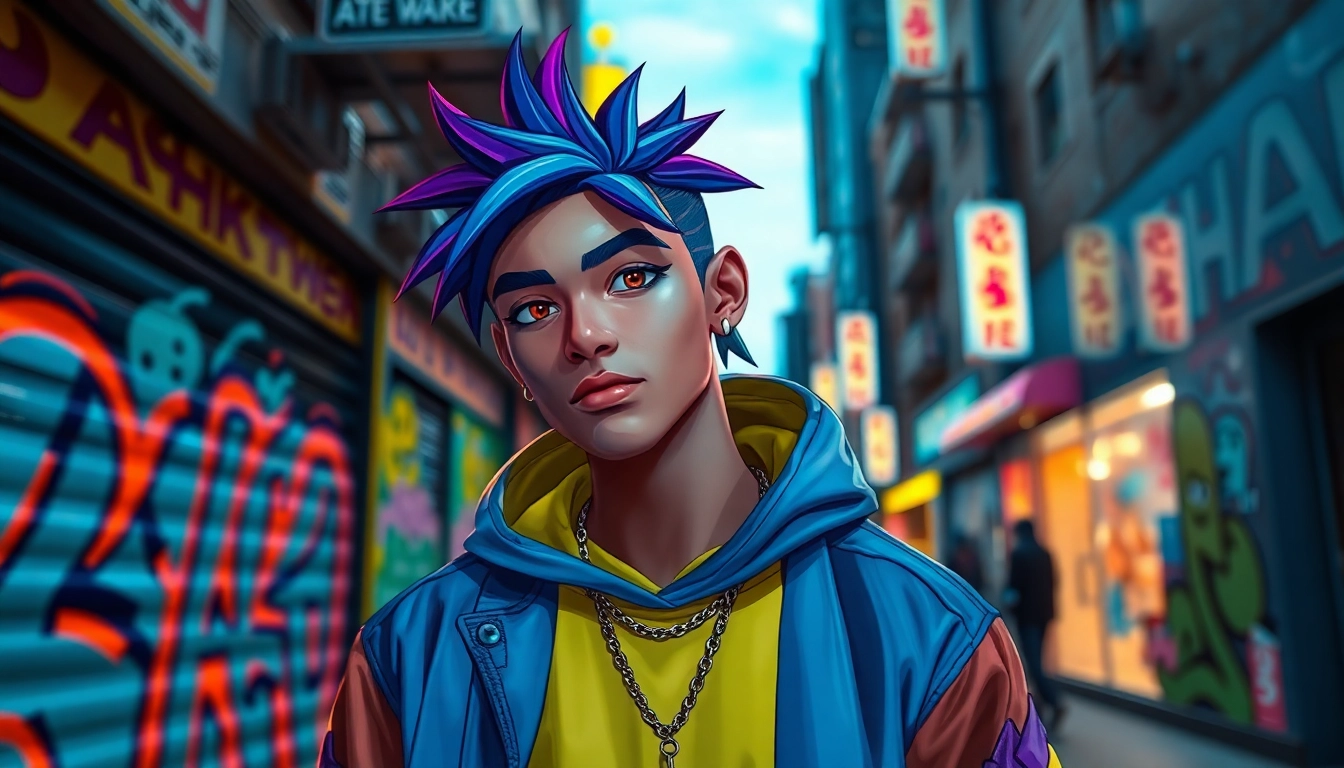 A vibrant character design of the based chad zora in a bustling urban scene.