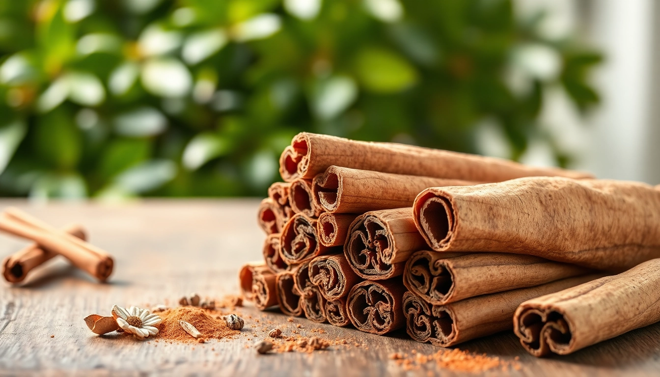 Cinnamon Bark pieces artfully displayed on wood, highlighting their texture and aroma.