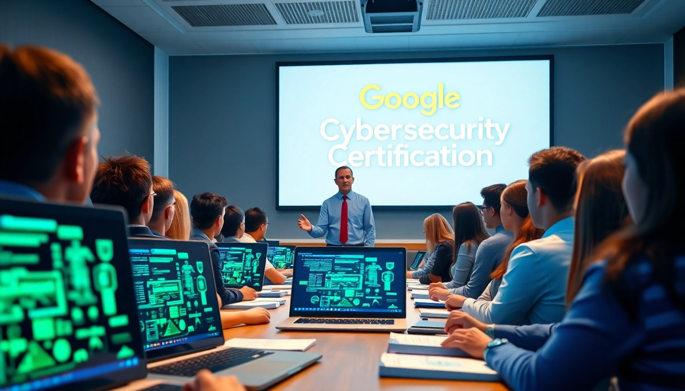Engaged learners in a cybersecurity management certification course emphasize the google cybersecurity certification.