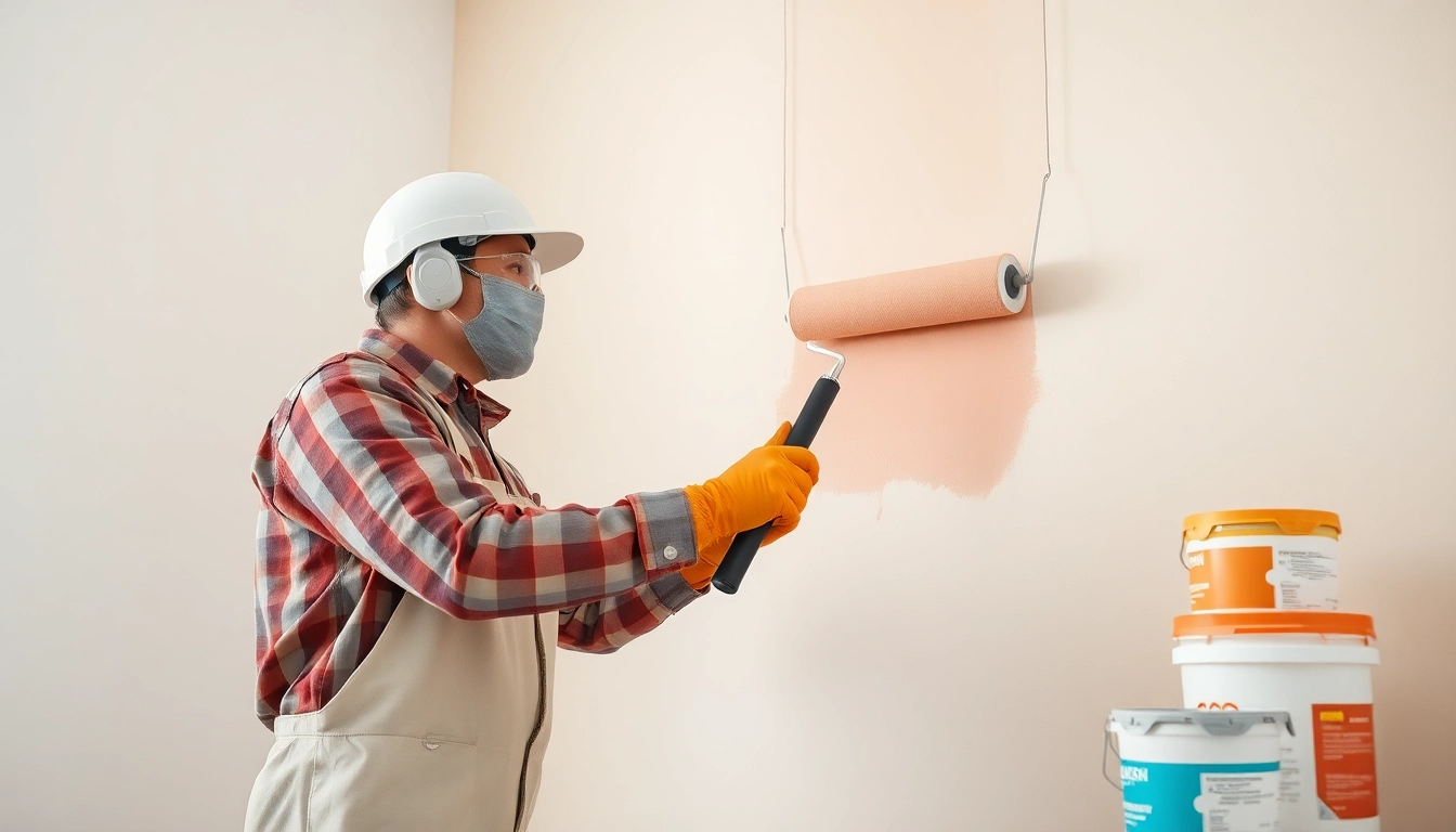 Painter applying drywall painting techniques on a newly installed wall.