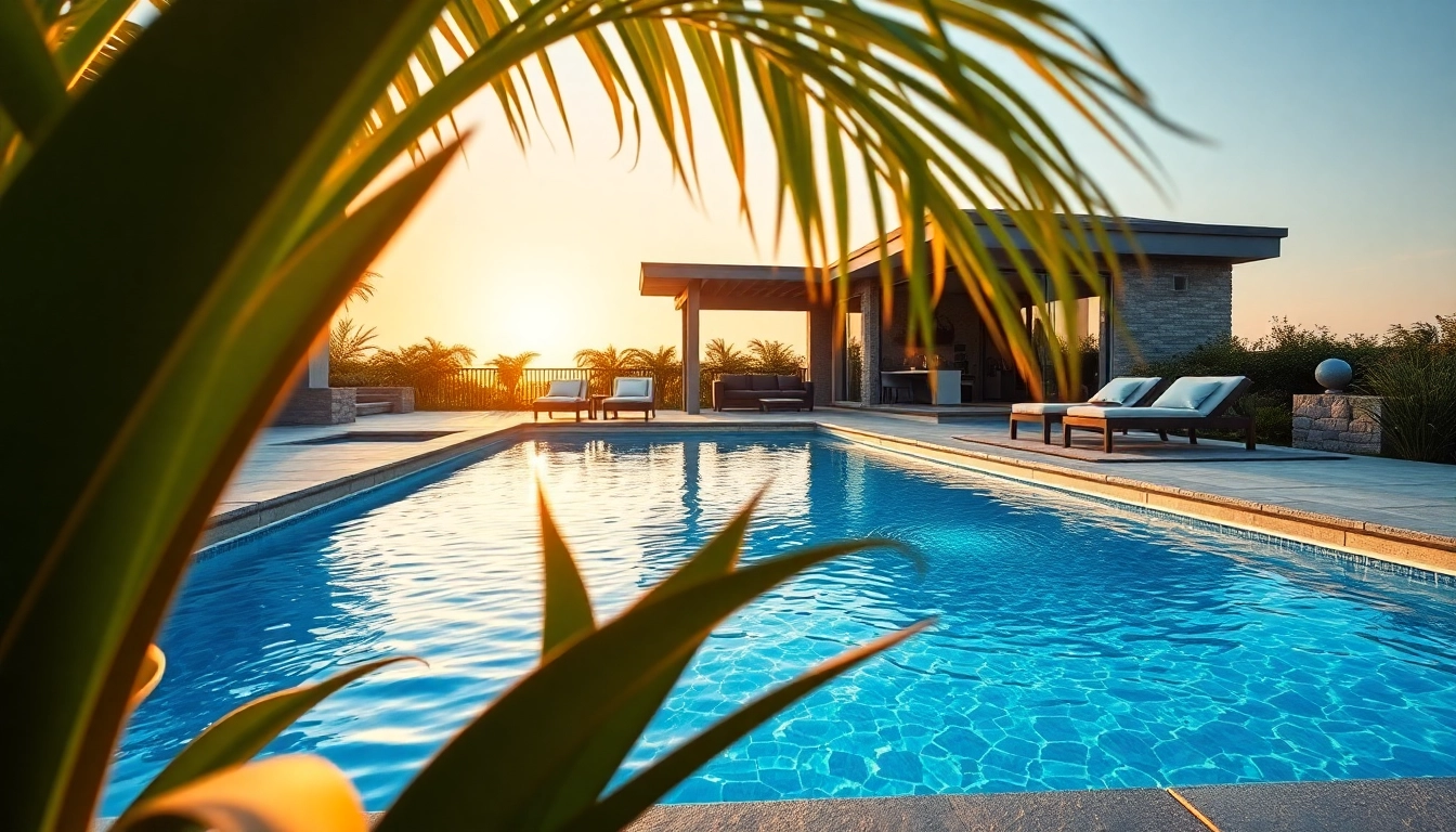 Create a stunning custom pool in a vibrant backyard oasis with tropical plants and a relaxing atmosphere.
