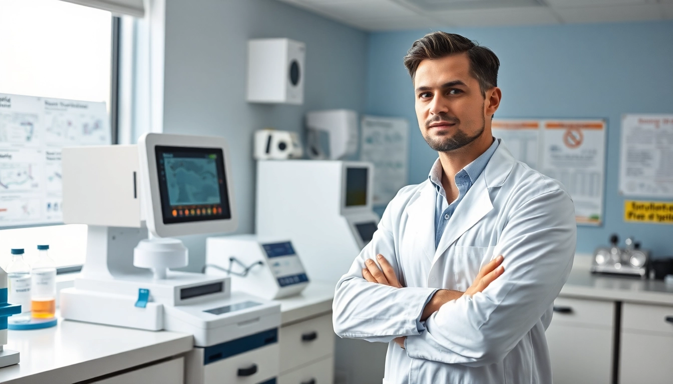 Conducting a drug impairment test with advanced equipment in a professional laboratory.