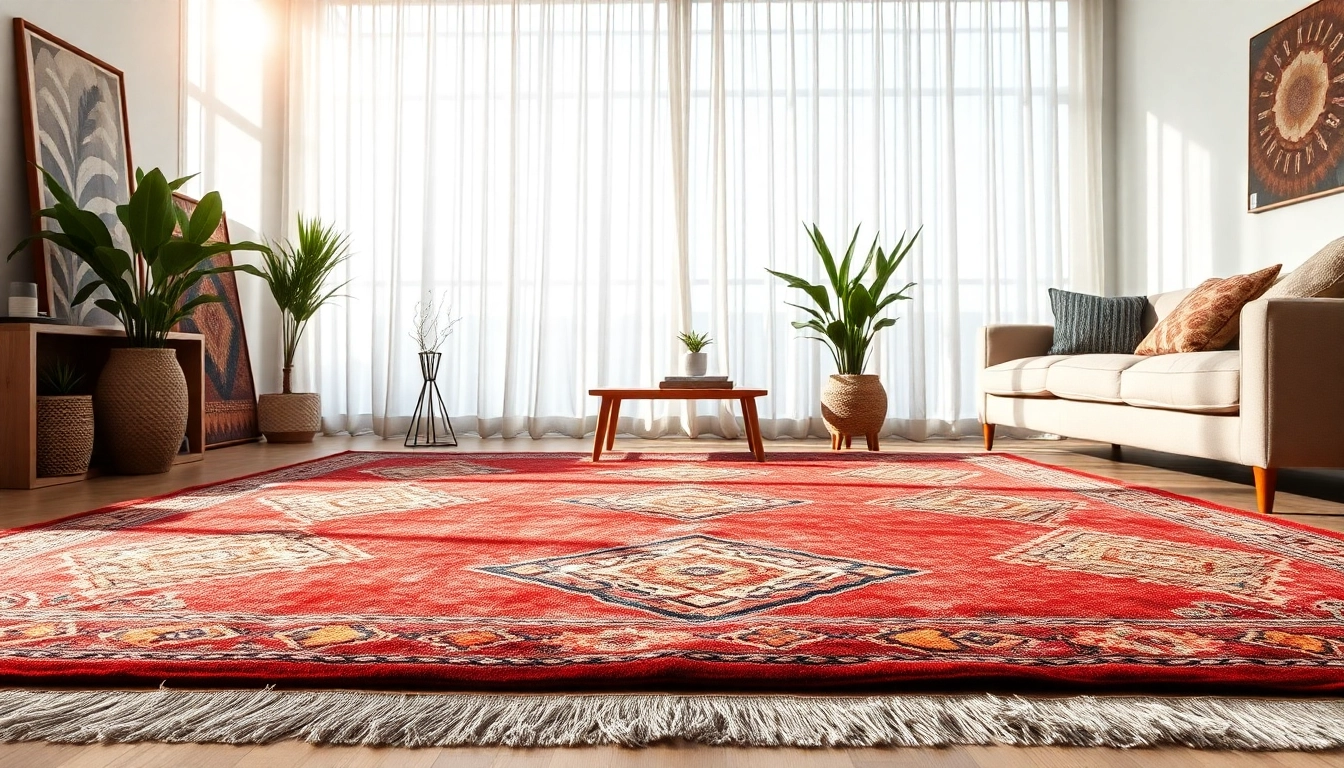 Highlight Moroccan Boucherouite Rugs in a cozy living room showcasing vibrant colors and intricate patterns.