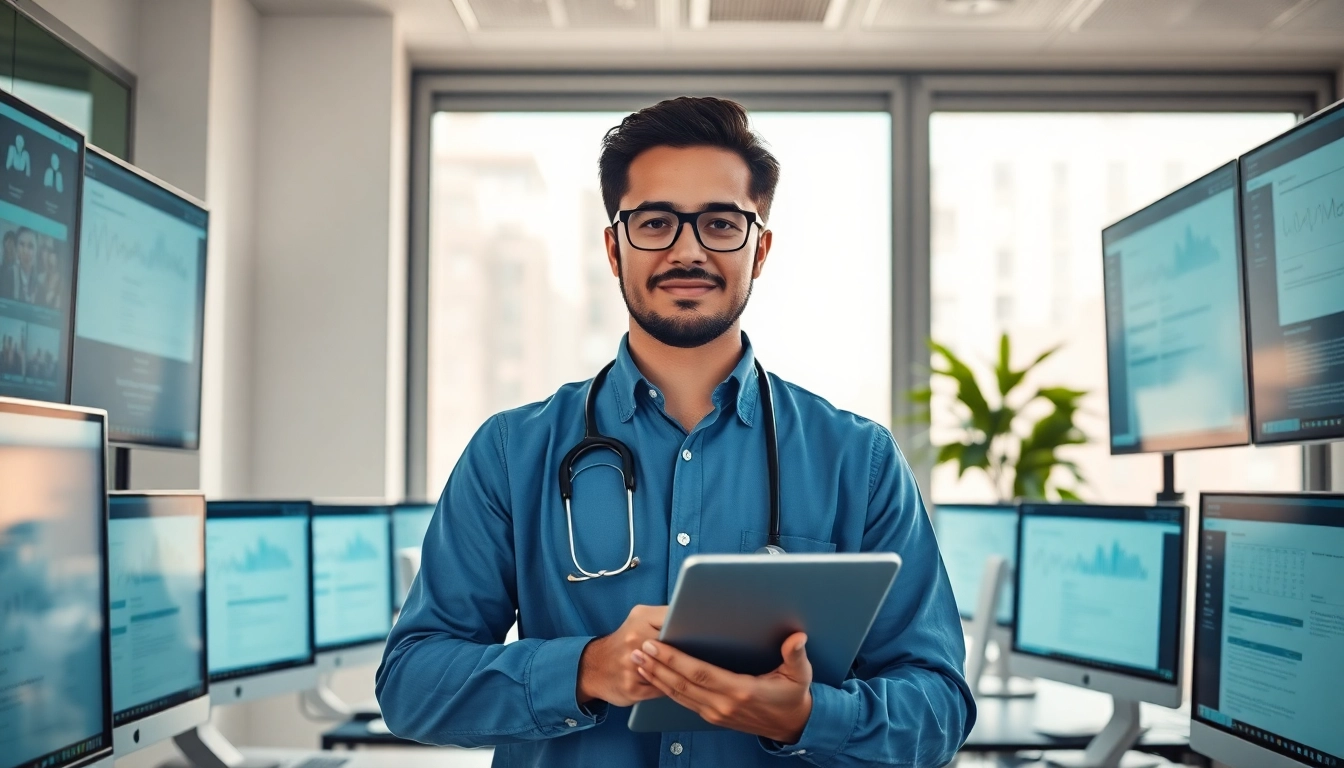 Master medical billing coding certification in a bright office, showcasing a focused professional at work.