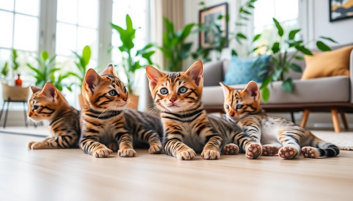 Engaging Bengal Breeders Orange County kittens frolicking in a bright living room.