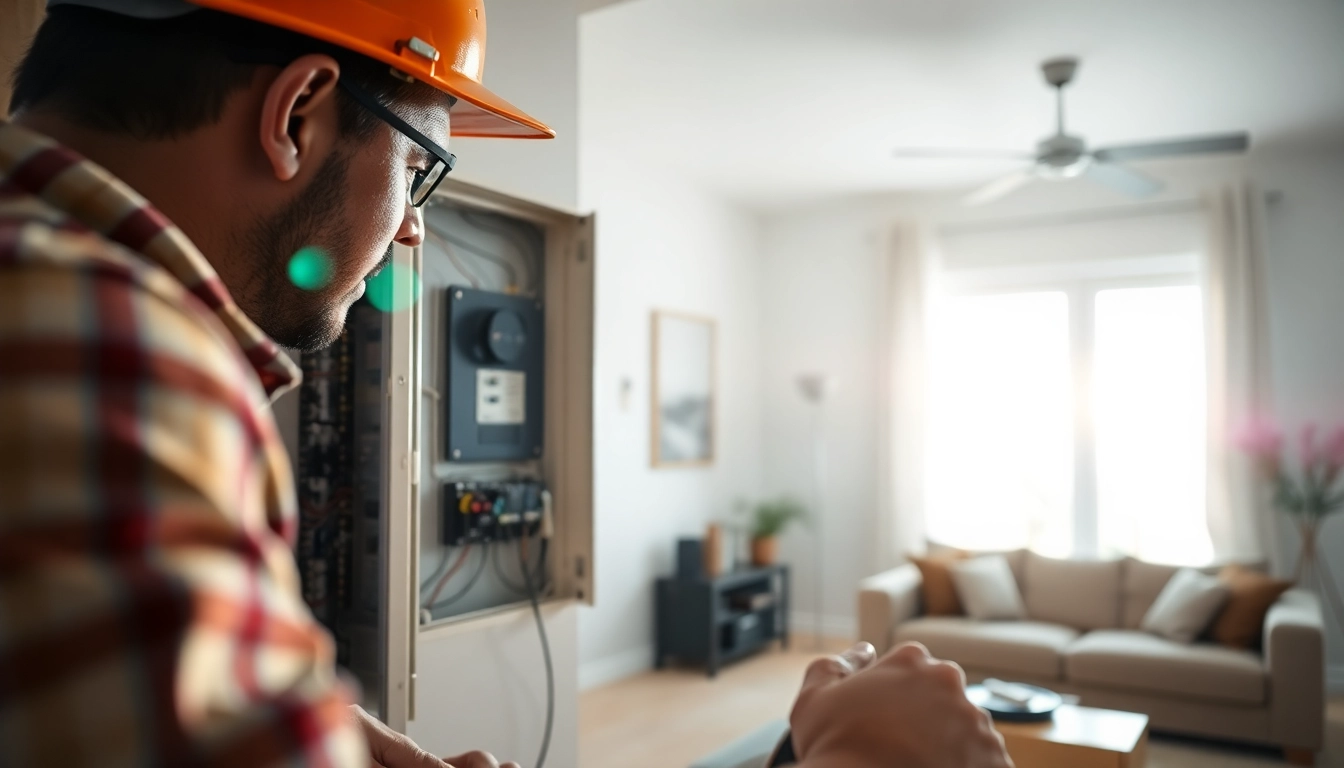 Electrician performing an Electrical Panel Upgrade in a modern home, enhancing safety and efficiency.