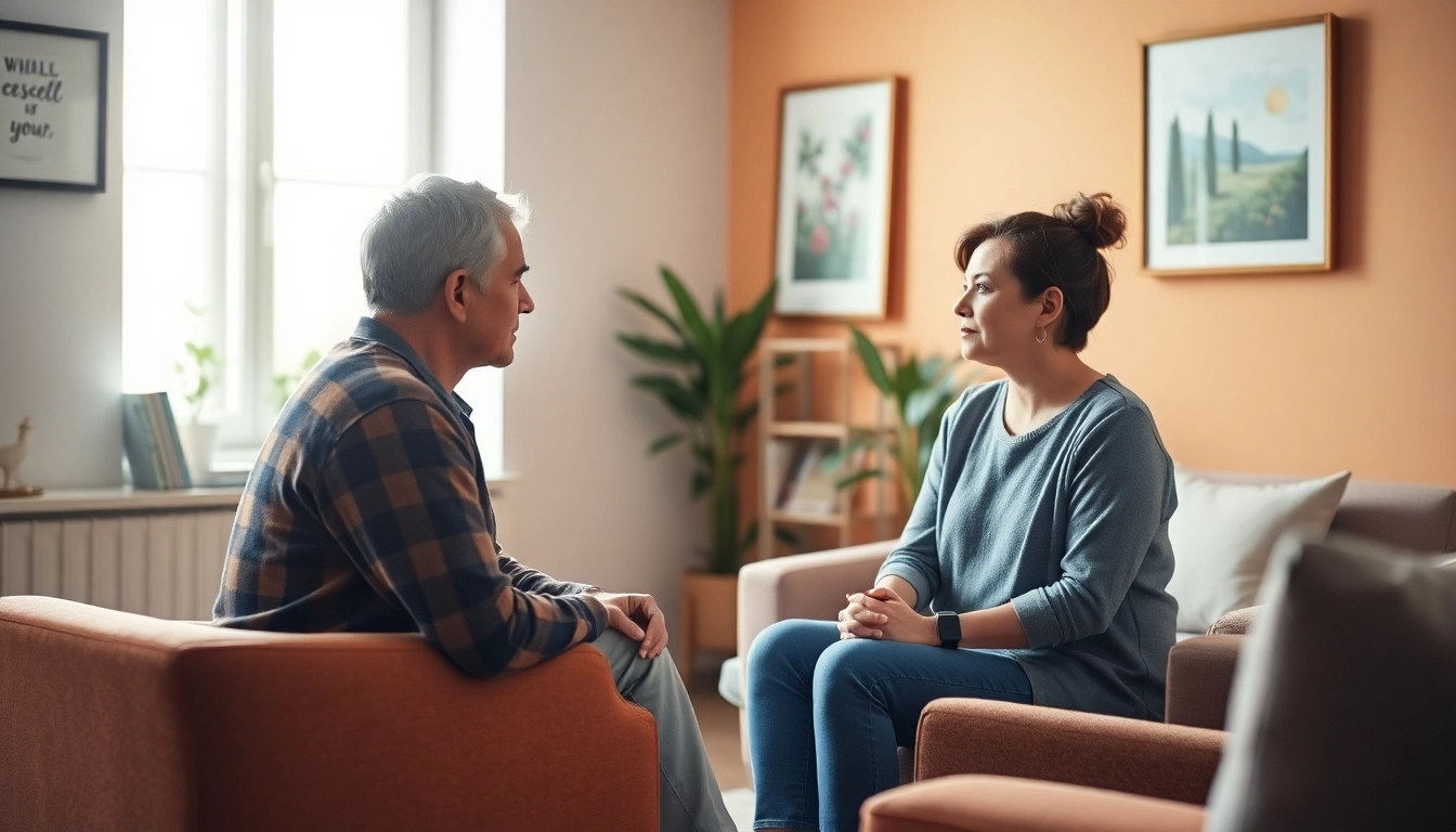 Engaged therapy session focusing on dealing with depression, showcasing support and connection.