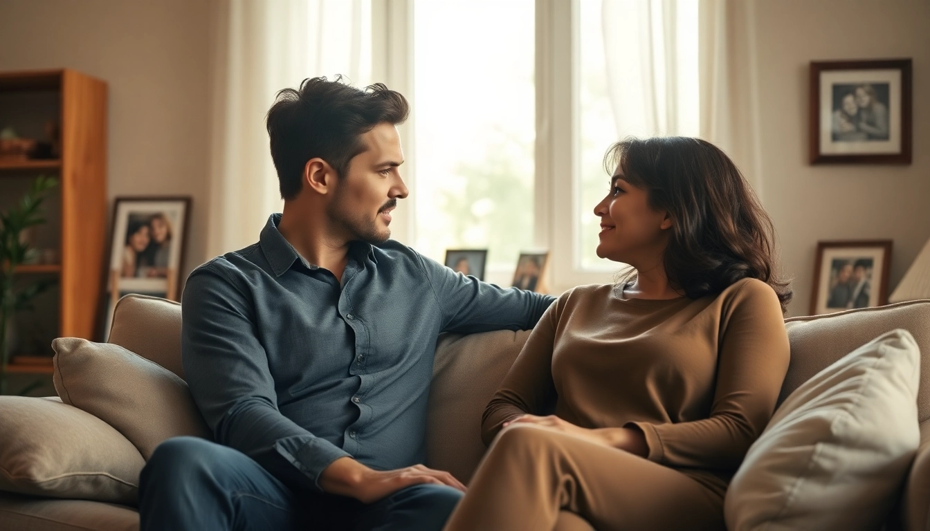 Couple communicating openly in a cozy setting, highlighting communication in relationships.