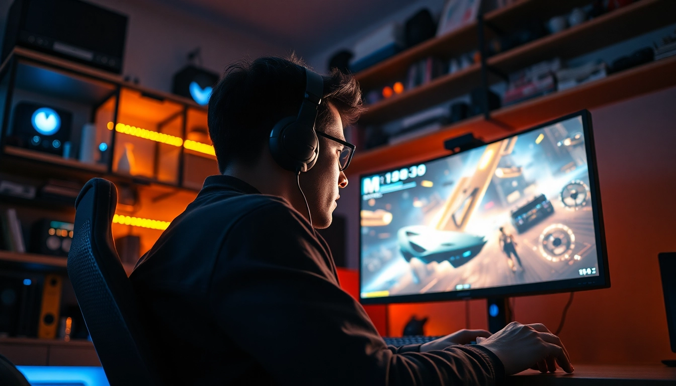 Gamer menampilkan gameplay game batman138 dengan penuh konsentrasi di ruang nyaman.