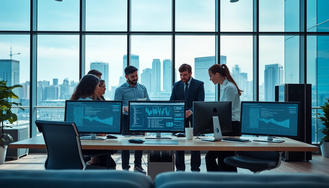 Showcase team collaboration on Managed IT Services Markham in a modern office setting with dynamic energy.