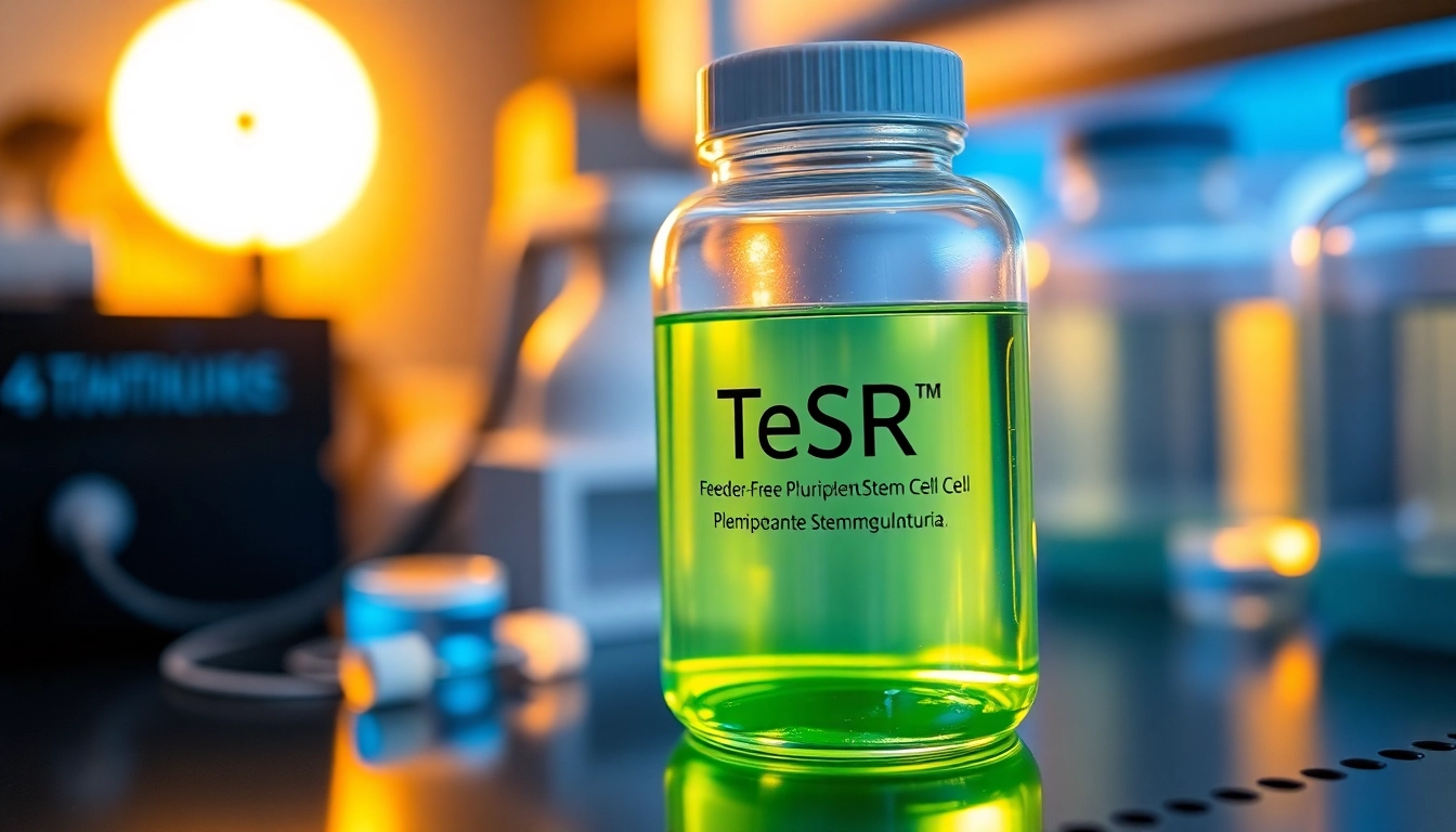 View all check of TeSR™ feeder-free pluripotent stem cell culture media in a lab, showcasing high-quality research materials.