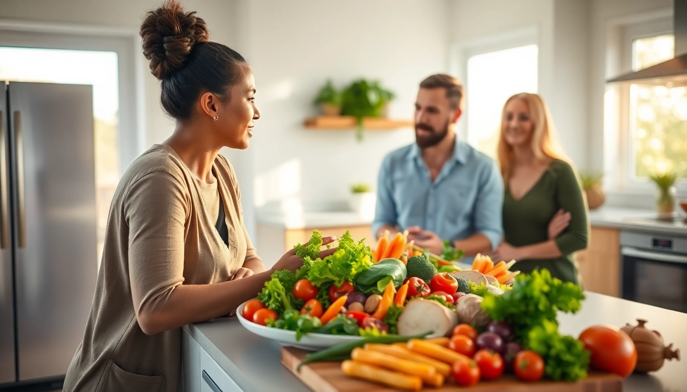 A nutritionist explaining details of a diet to lose weight with a client in a bright kitchen.