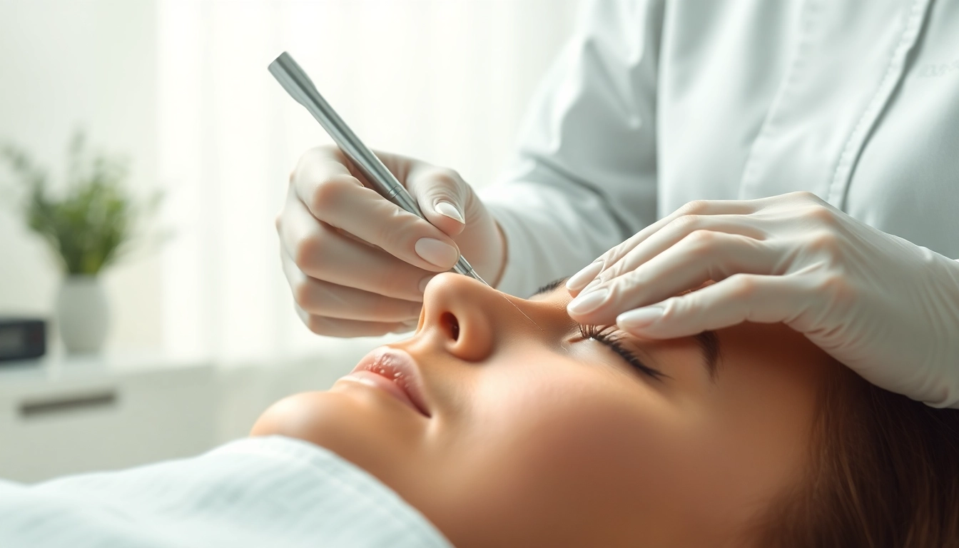 Applying fox eye threads for a youthful appearance, showcasing a skilled practitioner in action.