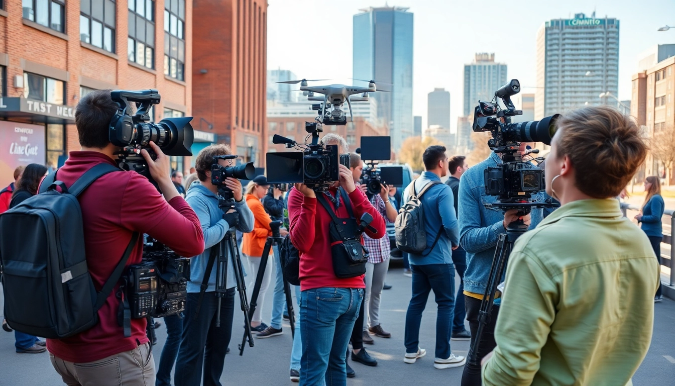 Capture of a professional video production in Edmonton featuring a diverse crew filming a corporate event.