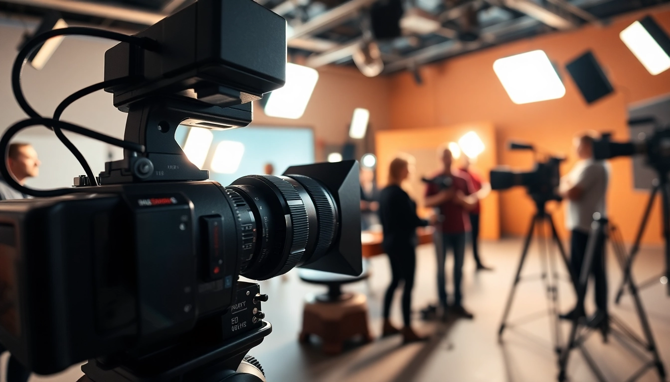 Showcase of Edmonton production companies featuring a cinematic setup in a lively studio.