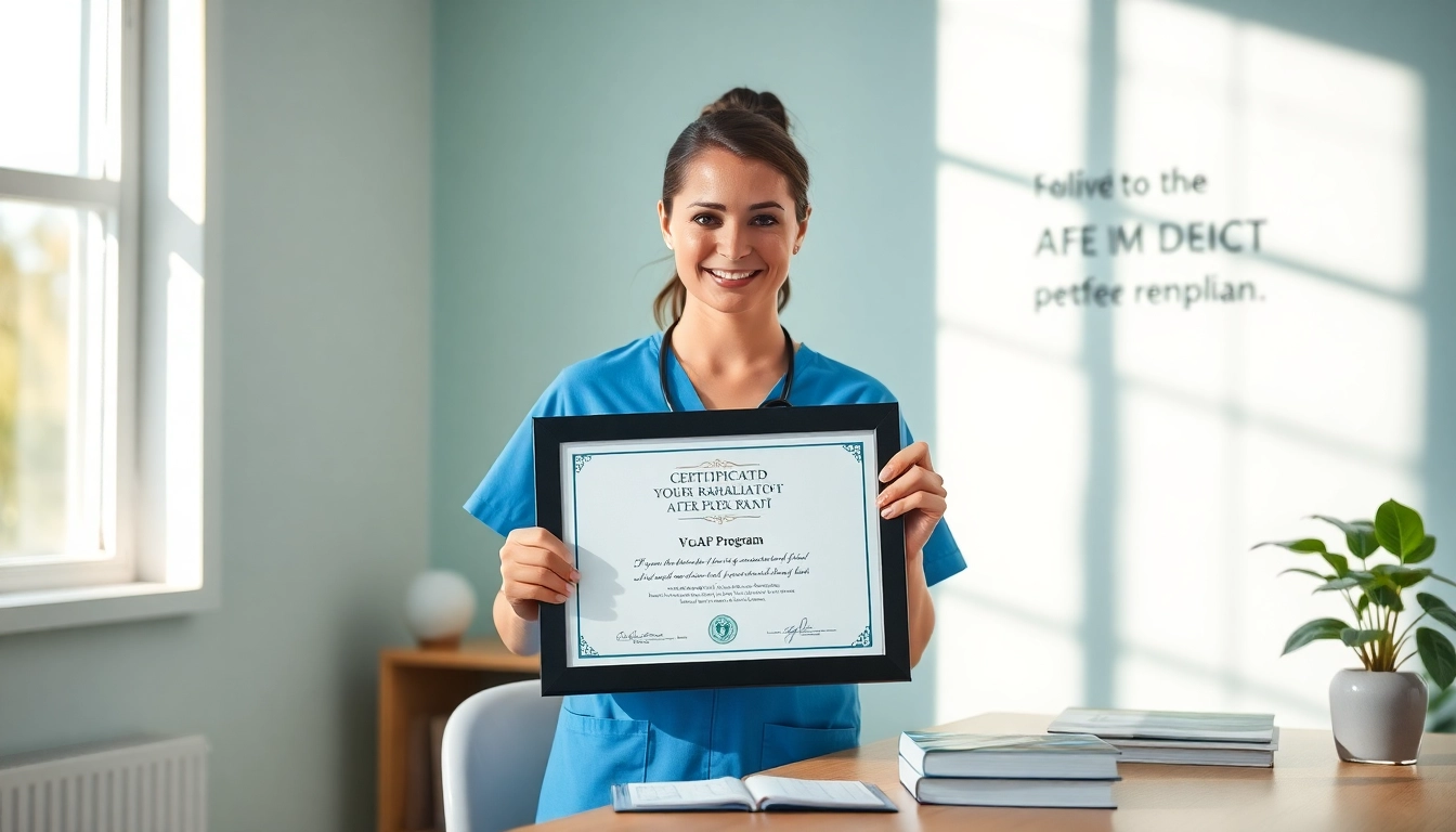 Highlighting a nurse's achievement in the VDAP Program through a framed certificate in a serene setting.