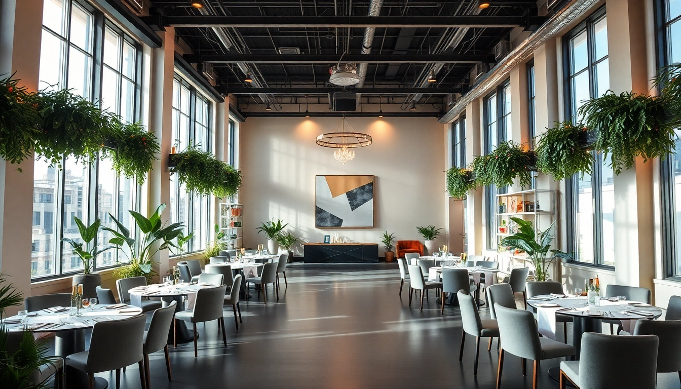Host an unforgettable gathering in a modern event space with elegant decor and natural light.