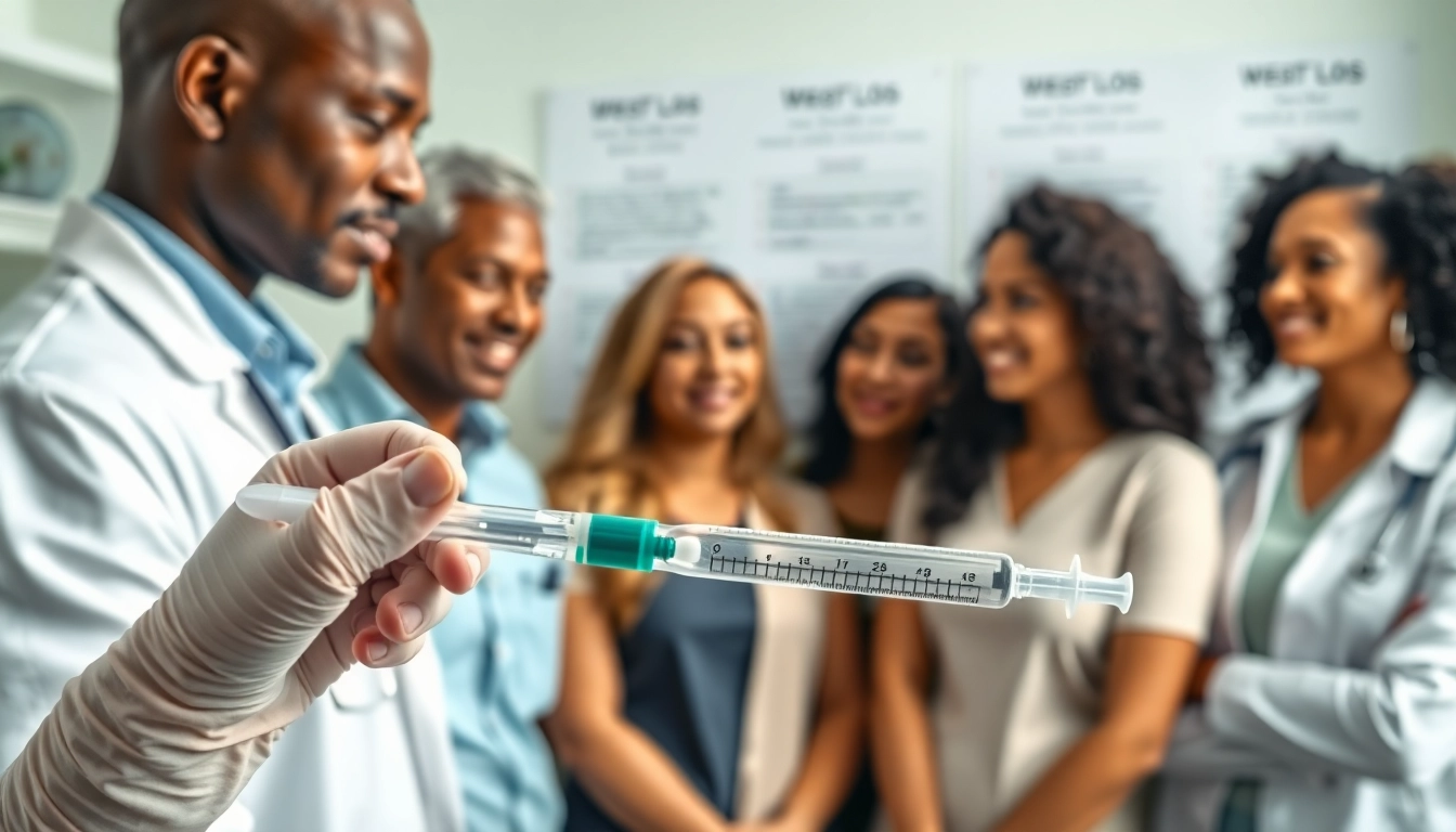 Demonstrating Injectable Weight Loss injection technique in a professional healthcare setting.