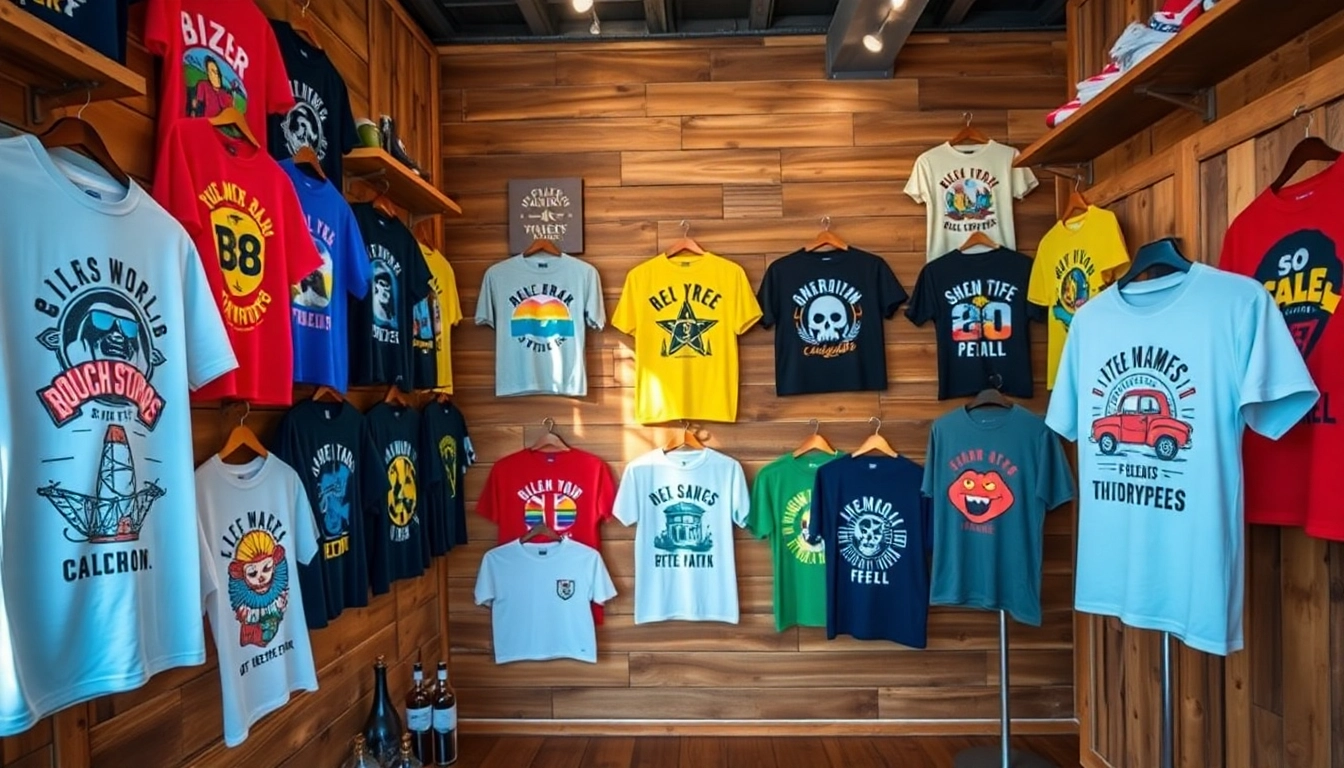 Shop unique Graphic T-shirt designs displayed in a trendy boutique setting.