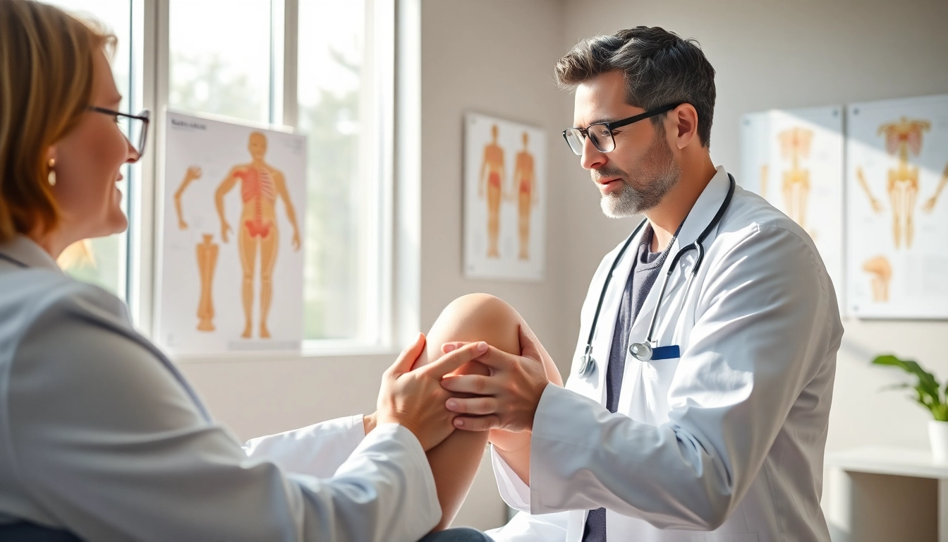 Arthrose Untersuchung durch den Arzt in einer klinischen Umgebung.