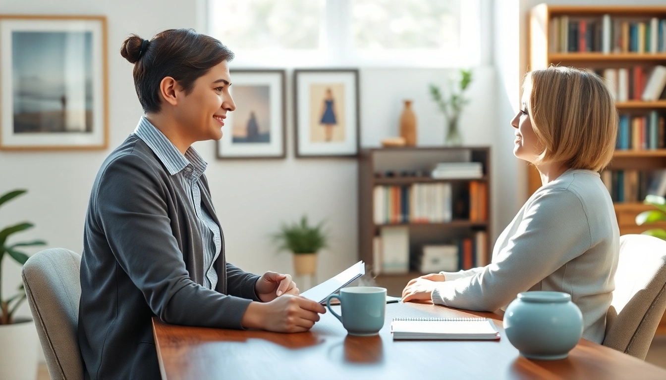 Engaging conversation with an attachment theory specialist in a tranquil therapy setting.