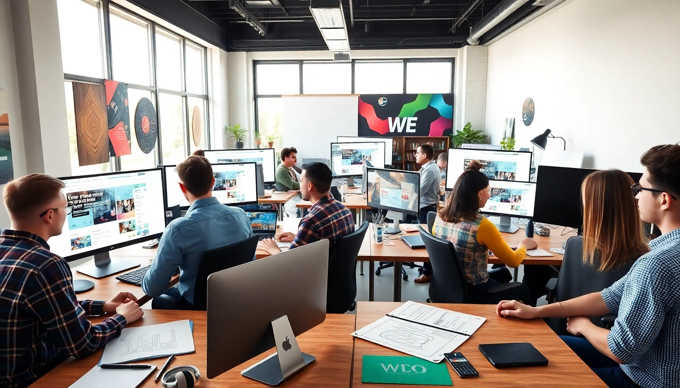Showcasing web design kansas city with a dynamic team collaboration in a vibrant studio.
