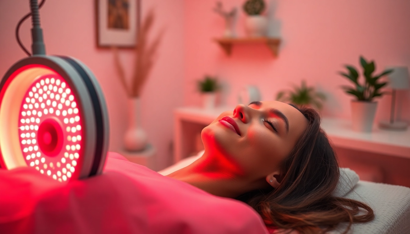 Experience red light body therapy in a tranquil setting, featuring a soothing atmosphere and advanced therapy device.