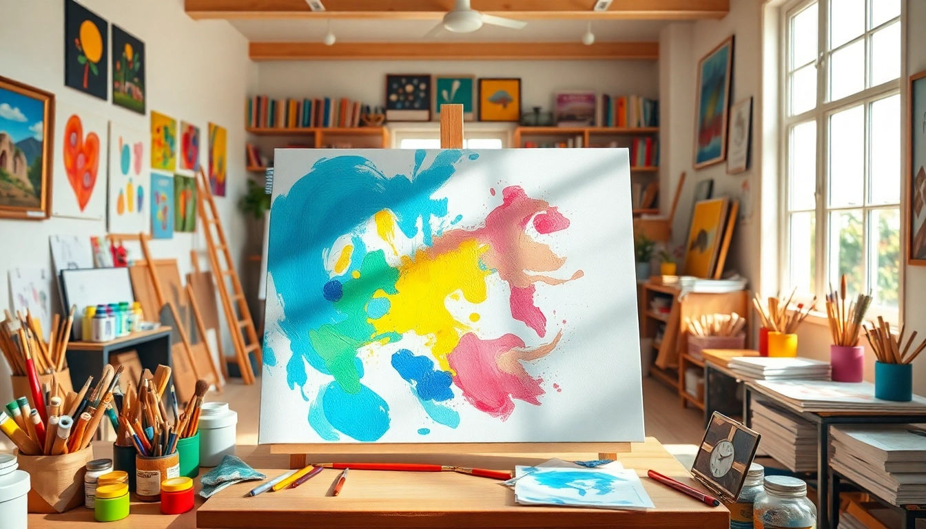 Captivating studio space for engaging art lessons featuring vibrant supplies and artwork.