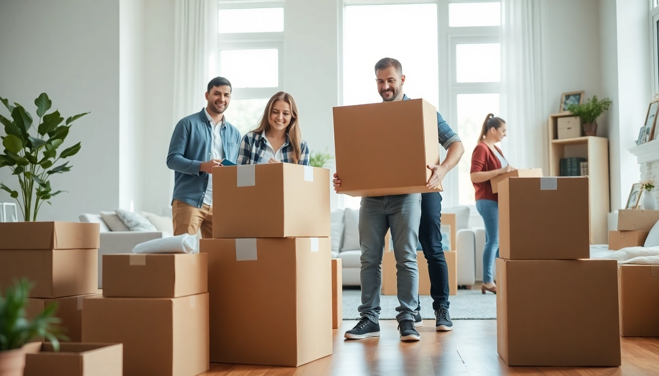 Affordable movers efficiently packing items in a cozy living room while prioritizing quality Cheap movers