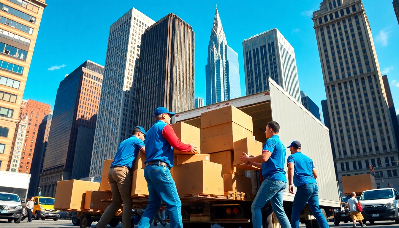 Manhattan movers efficiently loading boxes onto a truck in New York City.