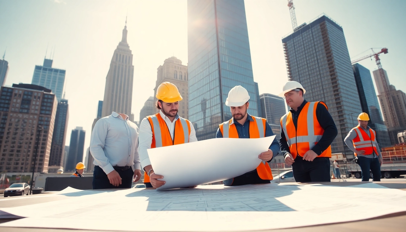 New York City Commercial General Contractor team collaborating on skyscraper plans.