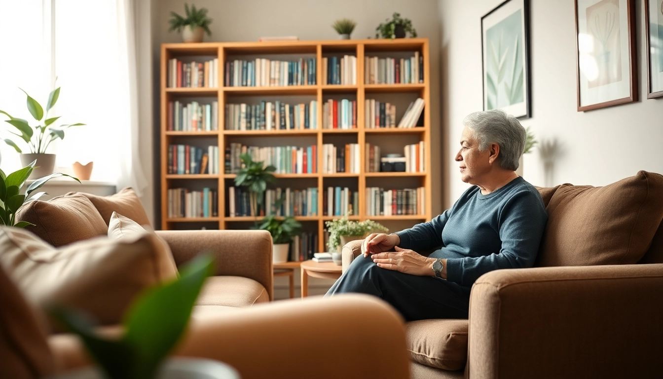 Counselling session depicting a relaxed environment with a client and counselor in a cozy office.