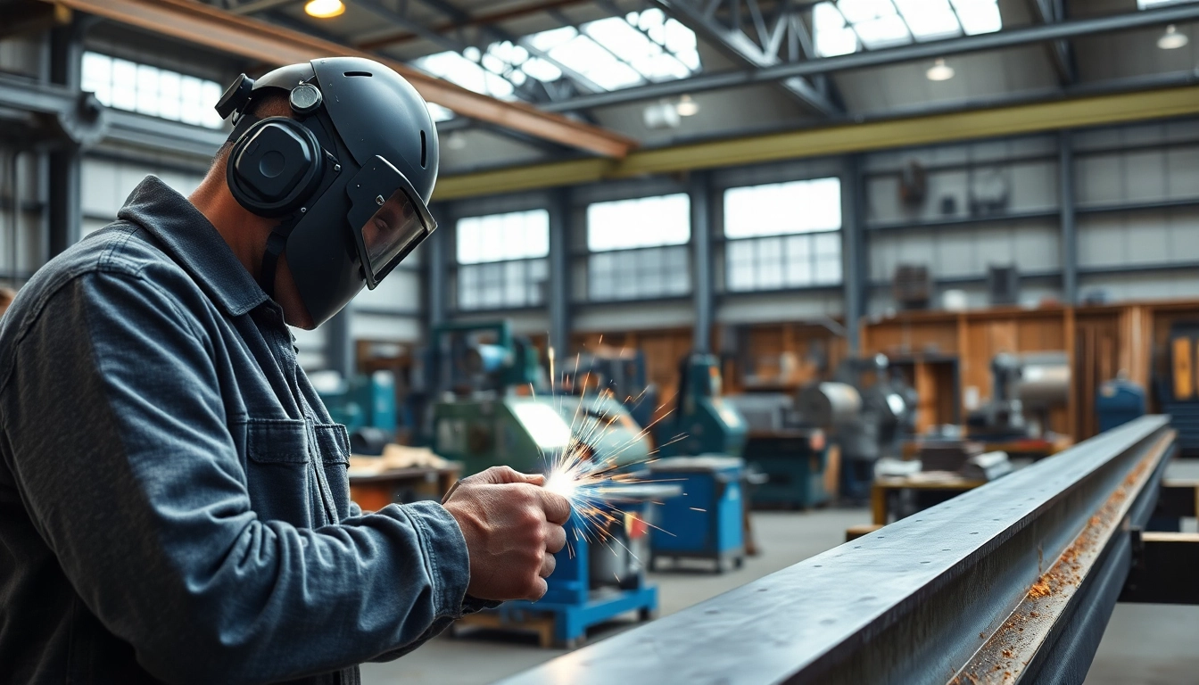 Skilled professionals working at steel fabricators near me with modern equipment.