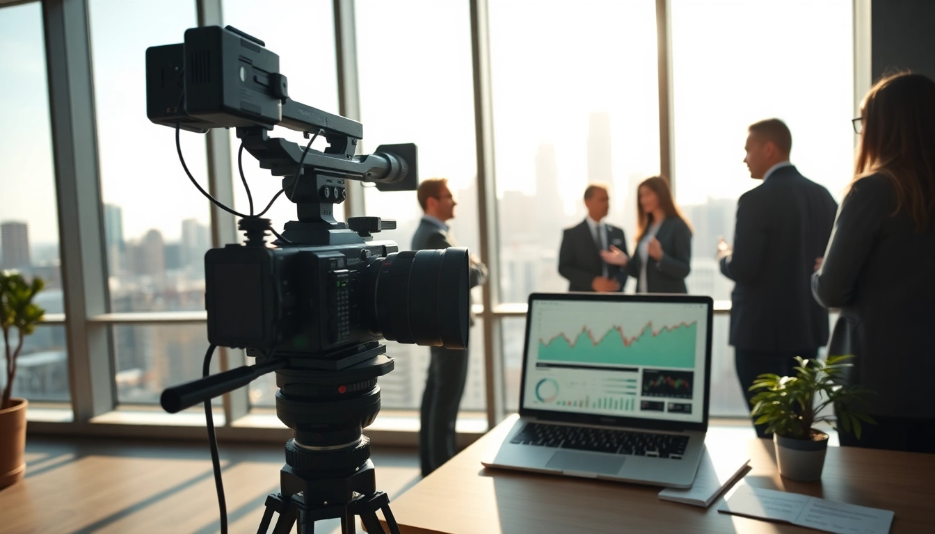 Capturing financial services video production in a dynamic office setting with professionals.