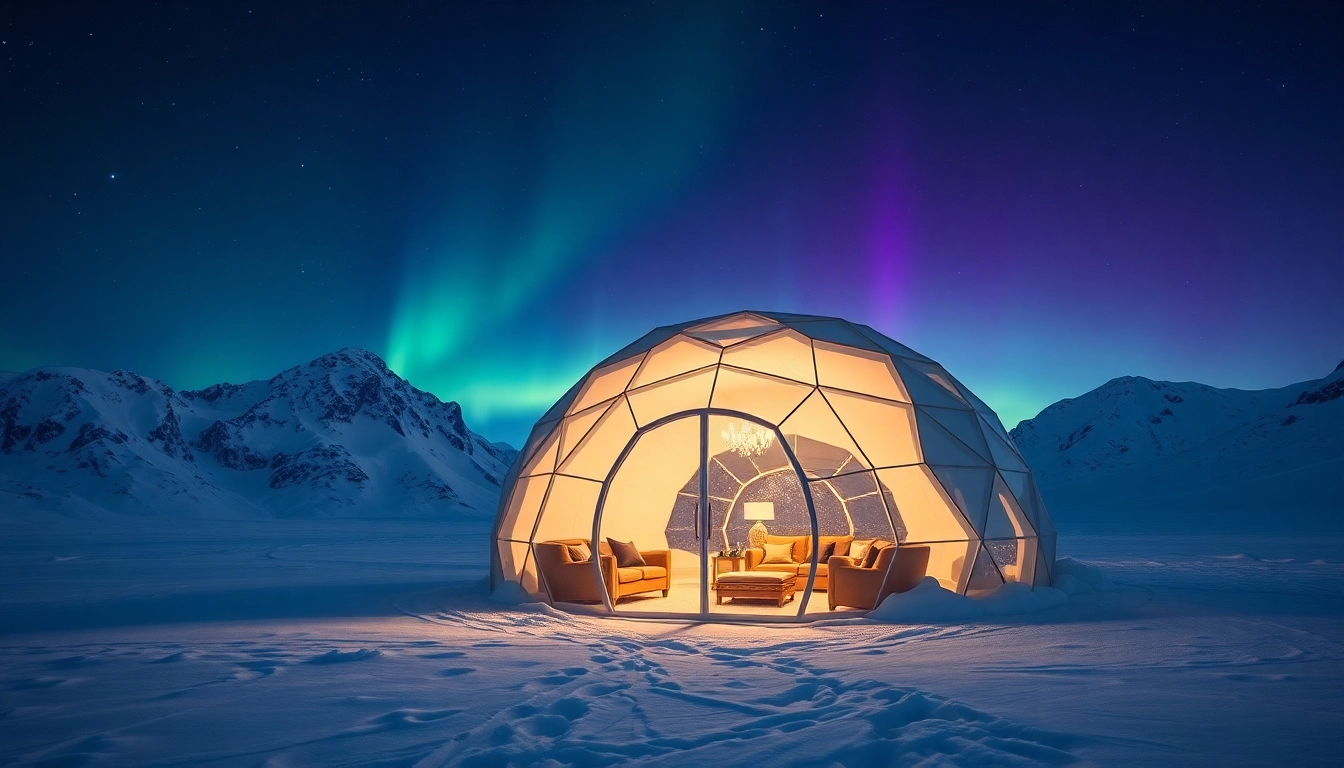 Experience the beauty of an igloo hotel illuminated under the northern lights